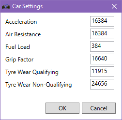 Car Settings window screenshot